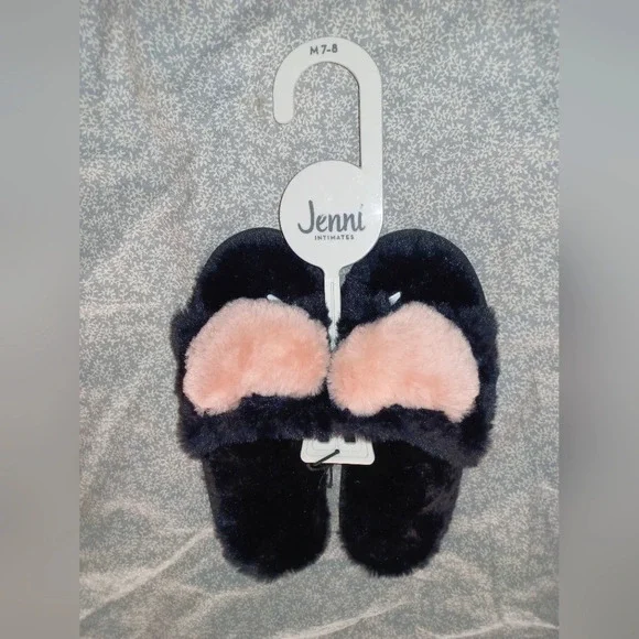Jenni Intimates Black Pink Heart Slippers - Picture 2 of 3